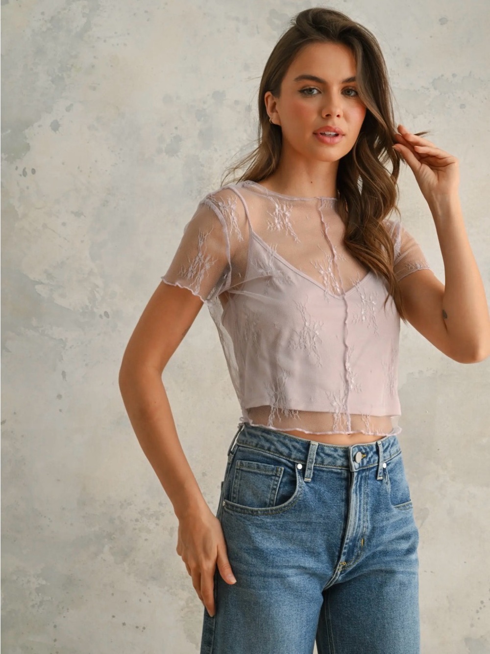 NWT Miou Muse Sheer Floral Lace Mesh Crop Top Cami Lining Set S